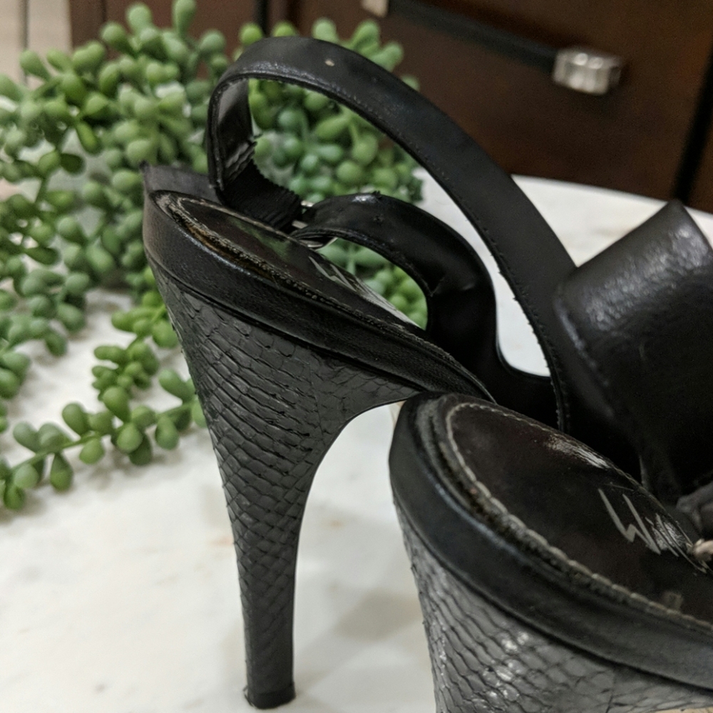 Leather Slingback Heels W/Python Detail - image 5